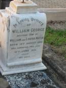 
William Edward MAYER,
husband father,
died 17 March 1933 aged 58 years;
Louisa Catherina Helena MAYER,
wife,
died 28 April 1943 aged 69 years;
William George,
son of William & Louisa MAYER,
born 15 Aug 1898,
died 12 June 1916;
Bald Hills (Sandgate) cemetery, Brisbane
