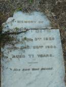 John POTTS, born 3 Feb 1828, died 23 Dec 1905 aged 77 years; Bald Hills (Sandgate) cemetery, Brisbane 