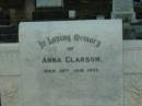 Anna CLARSON, died 10 Jan 1932; Bald Hills (Sandgate) cemetery, Brisbane 
