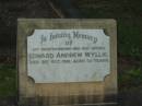 
Edward Andrew WYLIE,
husband father,
died 21 Oct 1931 aged 35 years;
Bald Hills (Sandgate) cemetery, Brisbane
