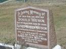 
Donald Watson 14 Mar 1956 26 years
Alfred Warren Watson 4 Jun 1974 67 yrs
Agnes Clara Watson 18 Jan 1981 aged 74
Anglican Cemetery, Sherwood.

