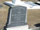 
Arthus John Ottaway
died 15 Feb 1916
Emily Louisa Ottaway
died 20 Mar 1940
Anglican Cemetery, Sherwood.


