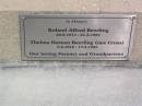 
Roland Alfred BEERLING,
20-8-1914 - 21-3-1993;
Thelma Doreen BEERLING (nee CROSS),
7-6-1918 - 17-2-1995;
parents grandparents;
Anglican cemetery, Sherwood
[Research contact: a href=mailto:aslilley@bigpond.net.auAlan Lilleya]
