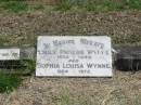 
Emily Phoebe WYNNE
1902-1939
Sophia Louisa WYNNE
1884 - 1972

Sherwood (Anglican) Cemetery, Brisbane
