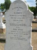 Elizabeth
wife of Noah WOOD
22 Jan 1923 aged 82,
Noah WOOD
died at Oxley
7 Jun 1932 aged 91
Sherwood (Anglican) Cemetery, Brisbane