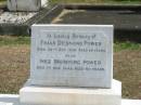 Frank Desmond POWER
30 Oct 1930 aged 56,
Inez Browning POWER
1 Nov 1945 aged 65
Sherwood (Anglican) Cemetery, Brisbane