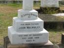 
John WALMSLEY
died at Sherwood
29 Jun 1950
aged 92

Sherwood (Anglican) Cemetery, Brisbane

