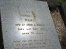 Mary
wife of
John A DUNLOP
21 May 1922 aged 76
Sherwood (Anglican) Cemetery, Brisbane