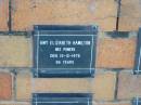 Amy Elizabeth HAMILTON (nee POWERS)
19-12-1976
96 yrs
Sherwood (Anglican) Cemetery, Brisbane