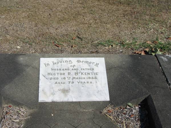 Hector R McKenzie 16 Mar 1955 aged 79  | Anglican Cemetery, Sherwood.  |   | 