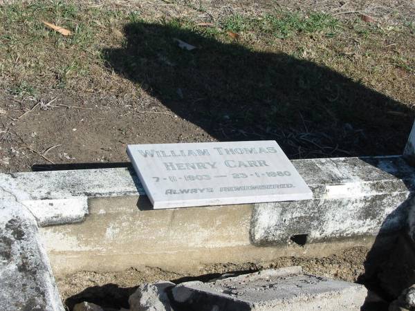 William Thomas Henry CARR 1-Nov-1903 - 23-Jan-1980  | Anglican Cemetery, Sherwood.  |   | 