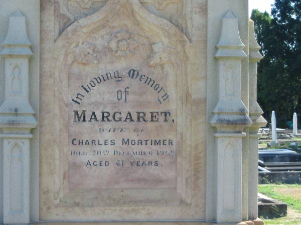 Margaret Mortimer (wife of Charles) 20 Dec 1909 aged 61  | Anglican Cemetery, Sherwood.  |   | 
