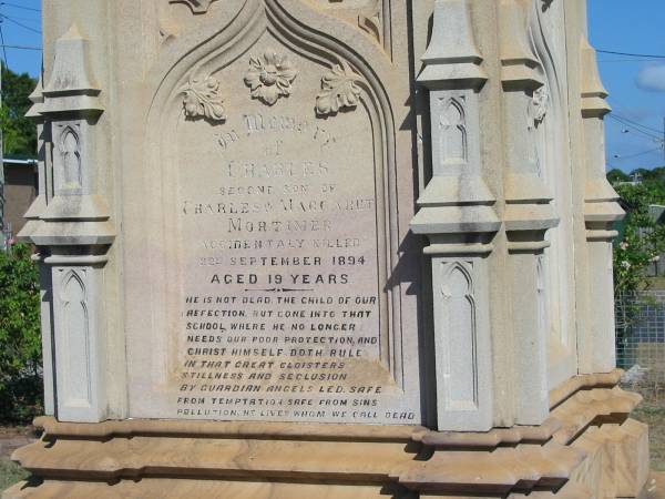 Charles Mortimer (son of Charles & Margaret) 22 Sep 1894 aged 19  | Anglican Cemetery, Sherwood.  |   | 