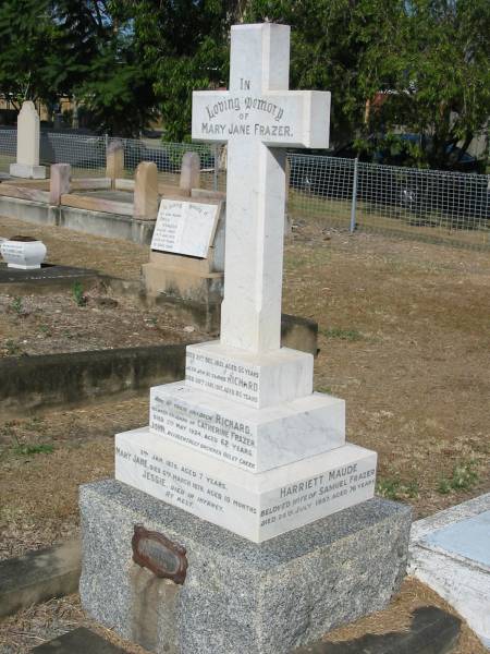 Harriett Maude  | wife of Samuel Frazer  | died 26 Jul 1957 aged 76 years  | Anglican Cemetery, Sherwood.  |   | 