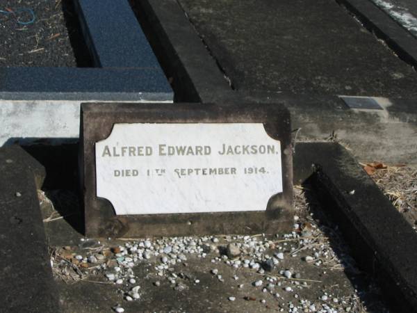 Alfred Edward Jackson  | died 11th Sep 1914  | Anglican Cemetery, Sherwood.  |   | 