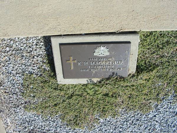 K.H. Macarthur 18 Jun 1938 Age 42  | Anglican Cemetery, Sherwood.  |   |   | 