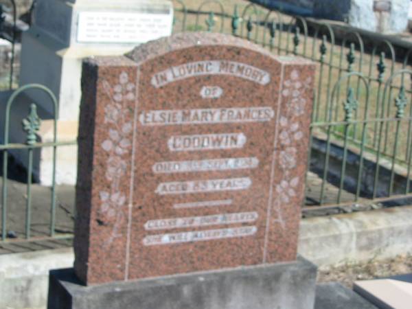 Elsie Mary Frances Goodwin 3rd Sep ???4 aged 83  | Anglican Cemetery, Sherwood.  |   |   | 