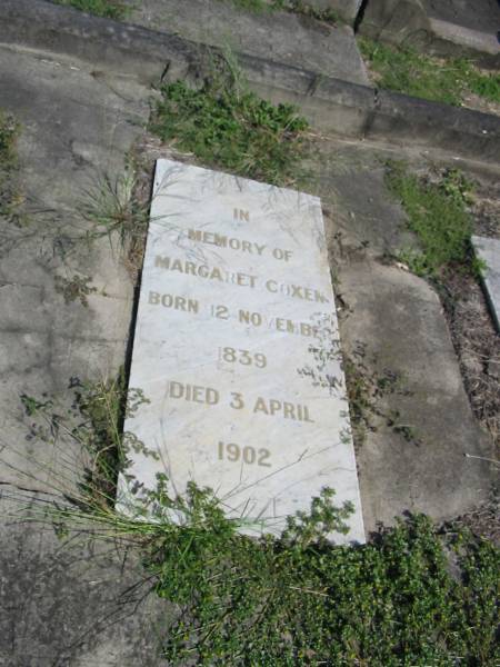 Margaret COXEN  | born 12 Nov 1839  | Died 3 Apr 1902  |   | Sherwood (Anglican) Cemetery, Brisbane  | 