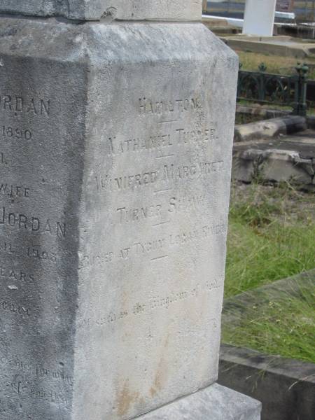 Harnton?  | Nathaniel Turner  | Winifred Margaret  | Tuner Shaw?  | Buried at Tygun Logan? River  |   | Sherwood (Anglican) Cemetery, Brisbane  | 