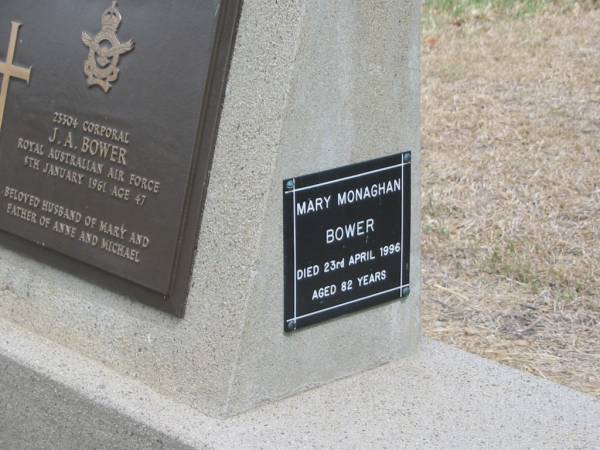 Mary Monaghan BOWER  | died 23 Apr 1996 aged 82  |   | Sherwood (Anglican) Cemetery, Brisbane  | 