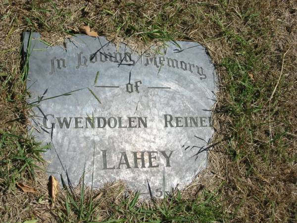 Gwendolen Reinee Lahey  |   | Sherwood (Anglican) Cemetery, Brisbane  | 