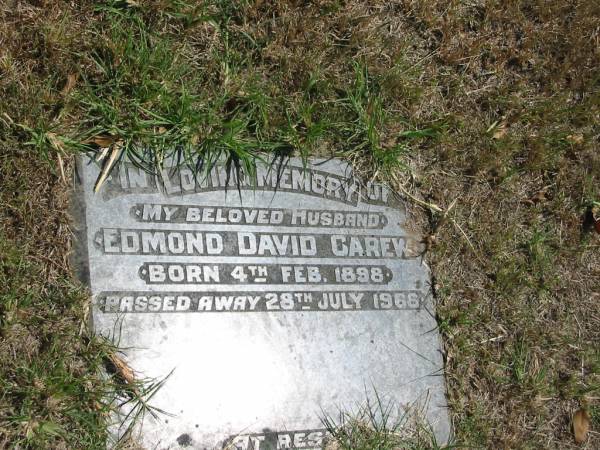 Edmond David Carew  | born 4 Feb 1898  | died 28 Jul 1966  |   | Sherwood (Anglican) Cemetery, Brisbane  | 