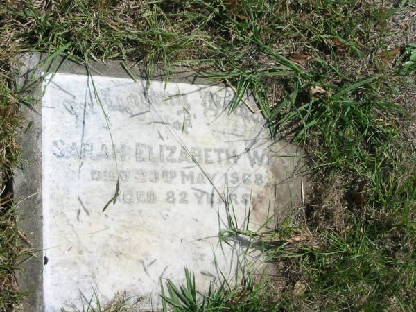Sarah Elizabeth West  | died 23 May 1968 aged 82  |   | Sherwood (Anglican) Cemetery, Brisbane  | 
