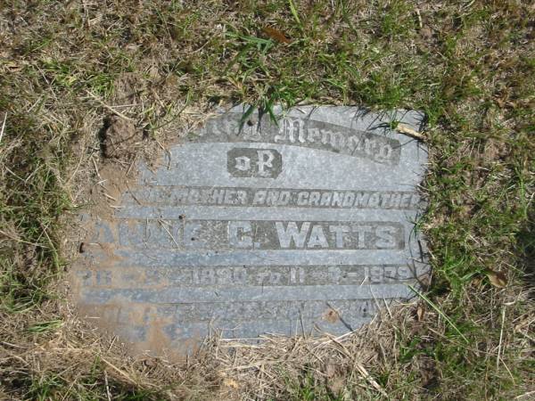 Annie G Watts  | 26-9-1890 to 11-7-1979  |   | Sherwood (Anglican) Cemetery, Brisbane  | 