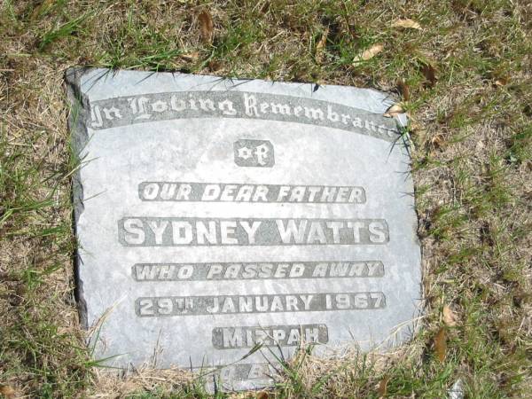 Sydney Watts  | 29 Jan 1967  |   | Sherwood (Anglican) Cemetery, Brisbane  | 