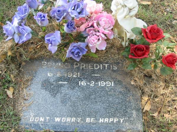 Bruno Prieditis  | 6-8-1921 to 16-2-1991  |   | Sherwood (Anglican) Cemetery, Brisbane  | 