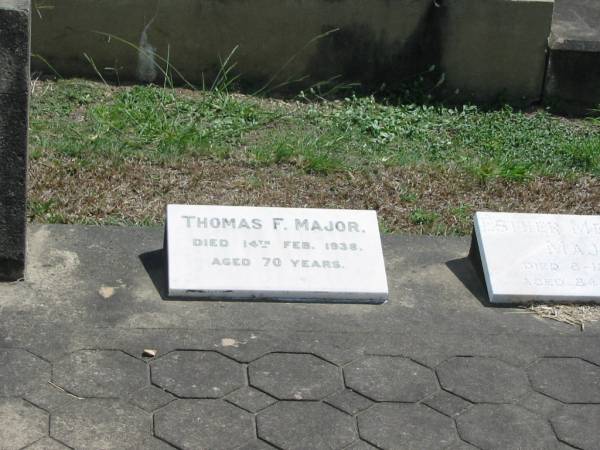 Thomas F Major  | 14 Feb 1938 aged 70  |   | Sherwood (Anglican) Cemetery, Brisbane  | 