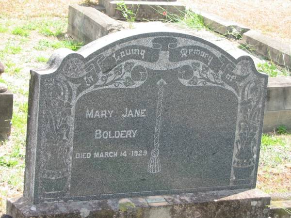 Mary Jane BOLDERY  | Mar 14 1929  |   | Sherwood (Anglican) Cemetery, Brisbane  | 