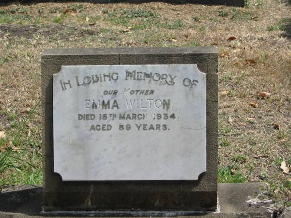 Emma WILTON  | 15 Mar 1934 aged 89  |   | Sherwood (Anglican) Cemetery, Brisbane  | 