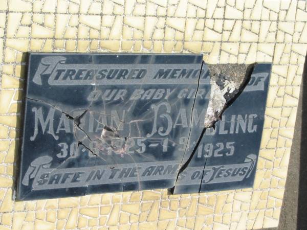 Marian Bambling?  | 30-8-1925 to 1-9-1925  |   | Sherwood (Anglican) Cemetery, Brisbane  |   | 