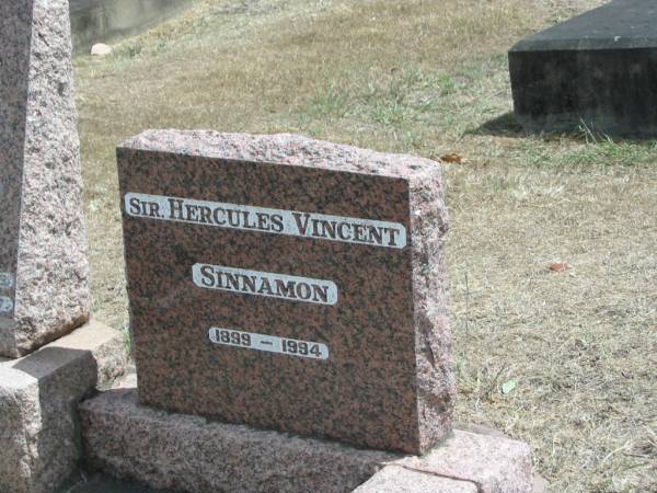 Sir Hercules Vincent SINNAMON  | 1899 - 1994  |   | Sherwood (Anglican) Cemetery, Brisbane  |   | 