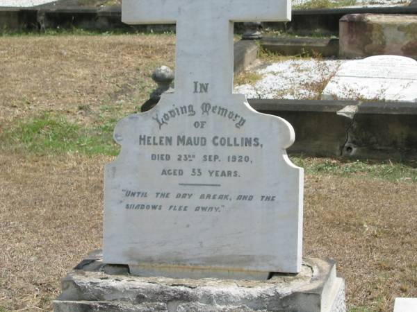 Helen Maud COLLINS  | 23 Sep 1920 aged 33  |   | Sherwood (Anglican) Cemetery, Brisbane  |   | 