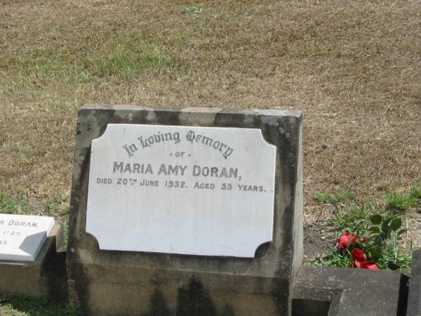 Maria Amy DORAN  | 20 Jun 1932 aged 55  |   | Sherwood (Anglican) Cemetery, Brisbane  |   | 