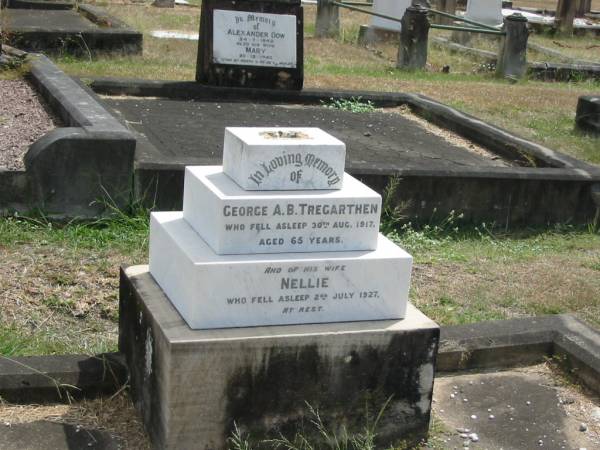George A.B.  TREGARTHEN  | 30 Aug 1917 aged 65  | wife  | Nellie  | 2 Jul 1927  |   | Sherwood (Anglican) Cemetery, Brisbane  |   | 