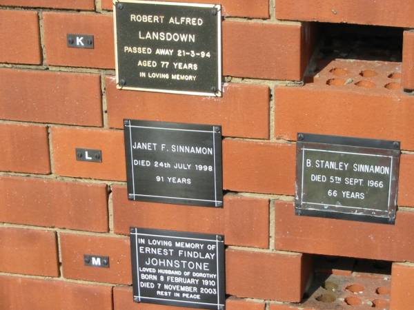Janet F SINNAMON  | 24 Jul 1998 aged 91  |   | Sherwood (Anglican) Cemetery, Brisbane  |   | 