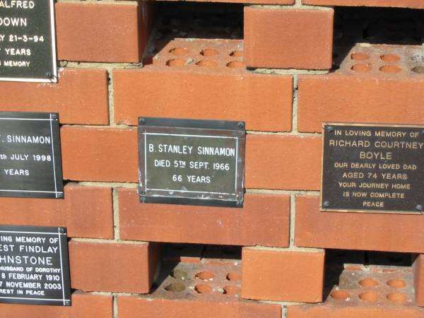 B. Stanley SINNAMON  | 5 Sep 1966  | aged 66  |   | Sherwood (Anglican) Cemetery, Brisbane  |   | 