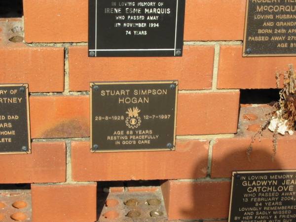 Stuart Simpson HOGAN  | 29-8-1928  | 12-7-1997  | age 68  |   | Sherwood (Anglican) Cemetery, Brisbane  |   | 