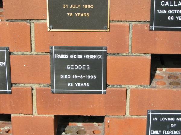 Francis Hector Frederick GEDDES  | 19-8-1996  | 92 yrs  |   | Sherwood (Anglican) Cemetery, Brisbane  |   | 