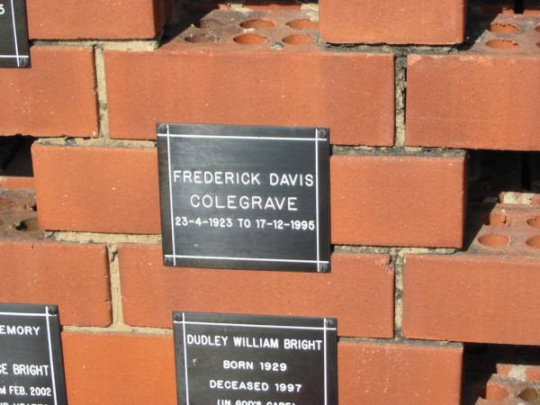 Frederick David COLEGRAVE  | 23-4-1923 to 17-12-1995  |   | Sherwood (Anglican) Cemetery, Brisbane  |   | 