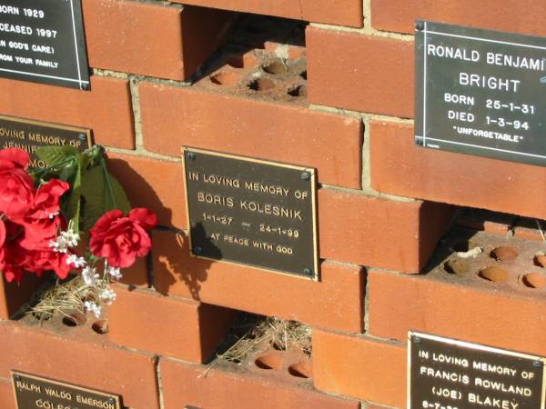 Boris KOLESNIK  | 1-1-27 to 24-1-99  | Sherwood (Anglican) Cemetery, Brisbane  | 