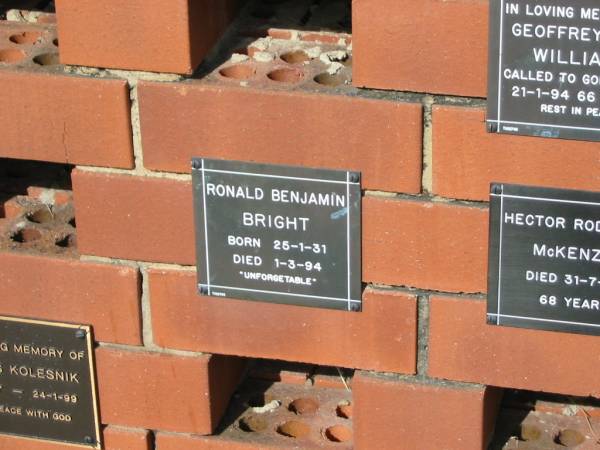 Ronald Benjamin BRIGHT  | born 25-1-31  | Died 1-3-94  |   | Sherwood (Anglican) Cemetery, Brisbane  | 