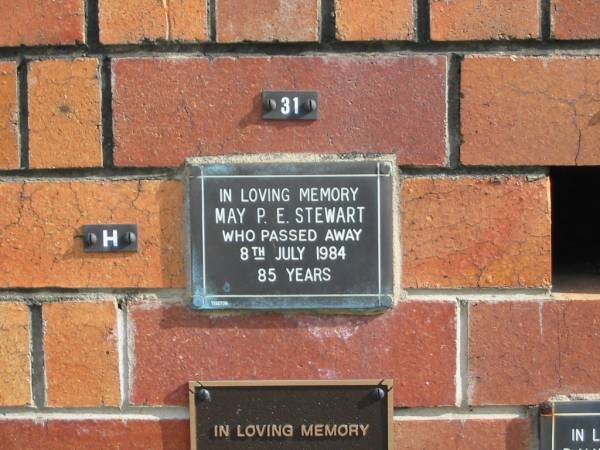May P.E. STEWART  | 8 Jul 1984  | 85 yrs  |   | Sherwood (Anglican) Cemetery, Brisbane  | 