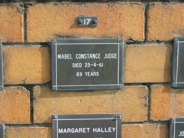 Mabel Constance JUDGE  | 25-4-61  | 69 yrs  |   | Sherwood (Anglican) Cemetery, Brisbane  | 