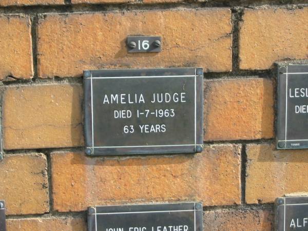 Amelia JUDGE  | 1-7-1963  | aged 63  |   | Sherwood (Anglican) Cemetery, Brisbane  | 