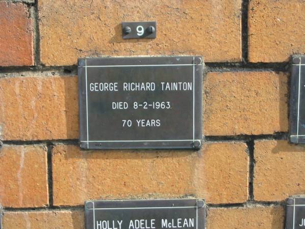 George Richard TAINTON  | died 8-2-1963  | aged 70 yrs  |   | Sherwood (Anglican) Cemetery, Brisbane  | 