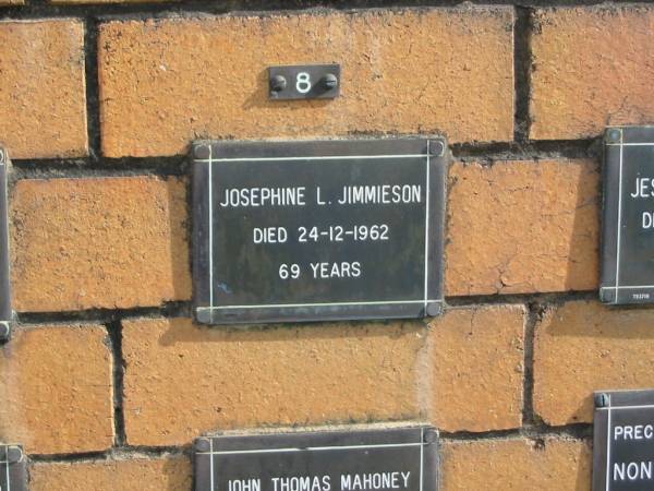 Josephine L JIMMIESON  | 24-12-1962  | aged 69 yrs  |   | Sherwood (Anglican) Cemetery, Brisbane  | 